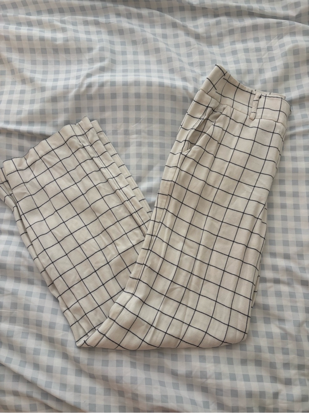 DREW Cream Pants with Black Windowpane Check